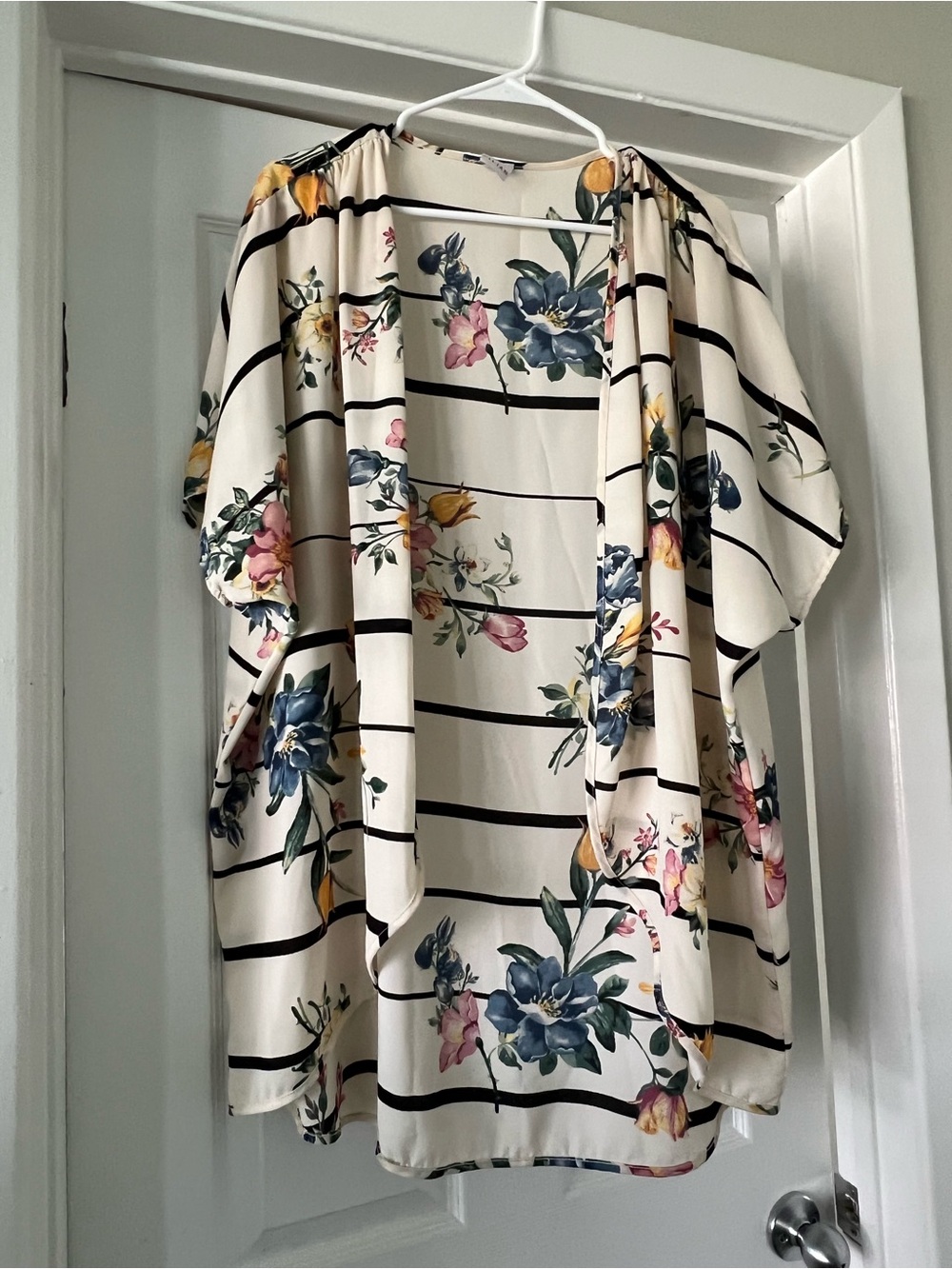 Floral Striped Open-Front Tunic - Cream